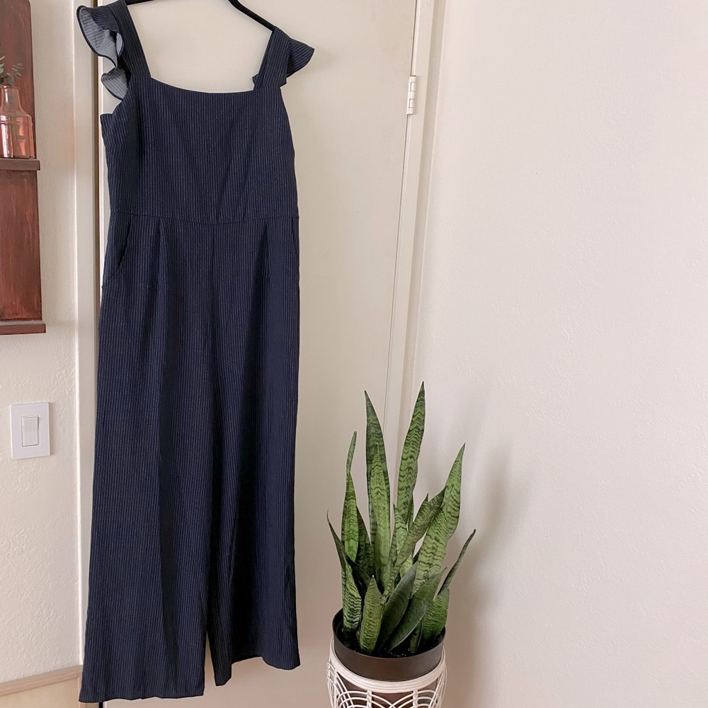 Blue pinstripe jumpsuit